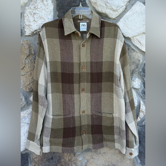 Zara Mens Button Up Cardigan Sweater Size M Neutral Knit Fall Preppy Lightweight - Picture 1 of 5